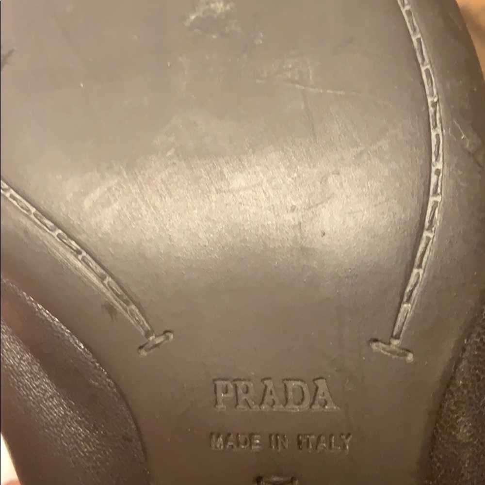 NWOT Prada Logo Brwn W Slvr Kitten Heel Lthr Boots - Picture 8 of 8